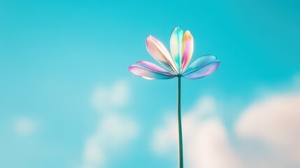 Giant kaleidoscope flower blooming under a clear blue sky