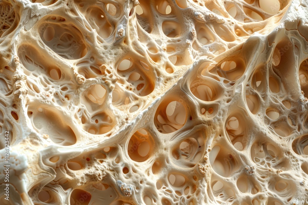 Poster bone tissue sample: a close-up view of bone tissue under a microscope, displaying the intricate matr