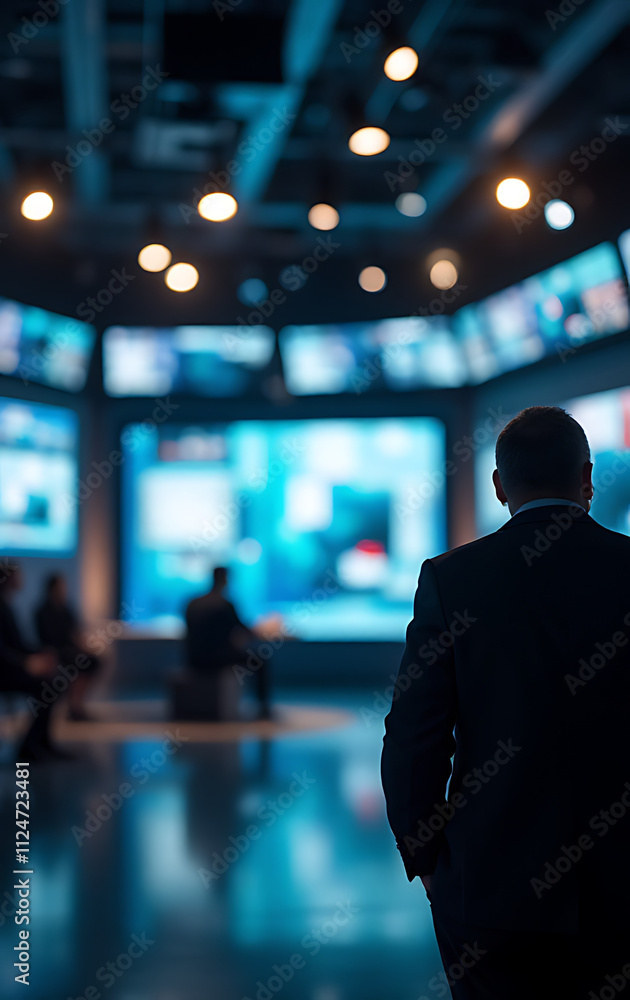 Poster Creating a realistic TV set with a blurred background to showcase media technology and demonstrate its capabilities effectively._00001_
