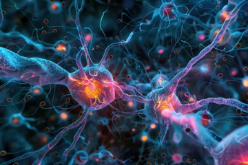 Fototapete Rund Brain Tissue: A detailed image of brain tissue, highlighting neurons and synapses. © Pixels 