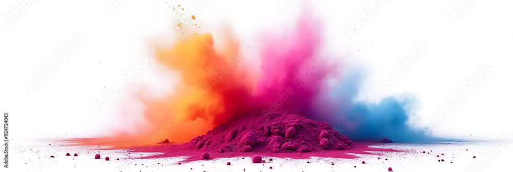 Poster Colorful powder erupts in a vibrant explosion against a bright white background creating a visually striking image instantly._00001_