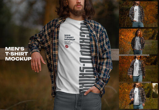 5 Mockups of Men's T-Shirt at Outdoor