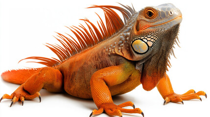 Obraz premium Close-Up Portrait of a Colorful Iguana with Vibrant Orange and Green Scales, Capturing the Exotic Beauty and Reptilian Features in a Tropical Habitat