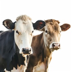 cows in a field with white background.
