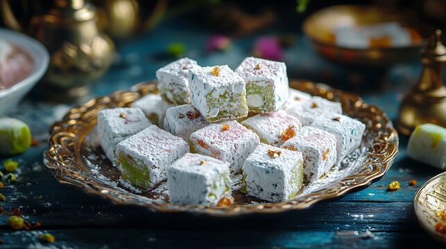 Traditional turkish delights sweets rahat lokum. Turkish delight.