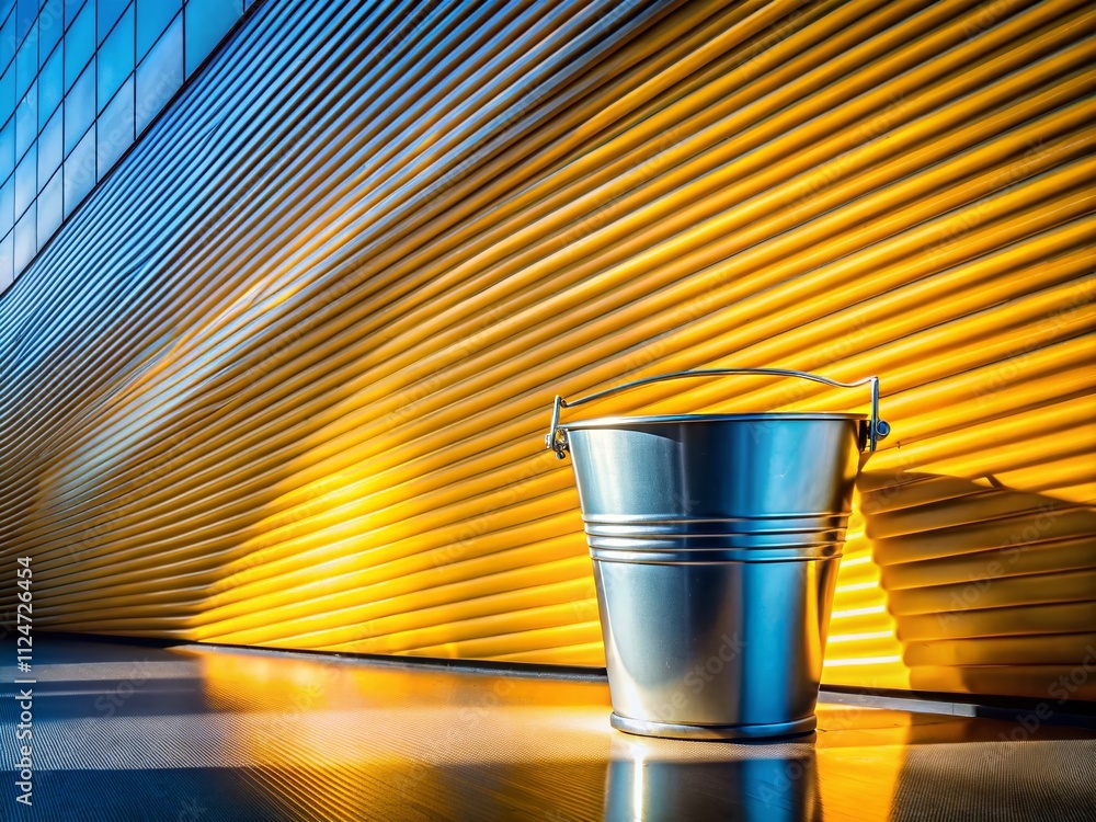 Poster architectural photography of an elegant aluminium bucket template in a modern setting, showcasing de