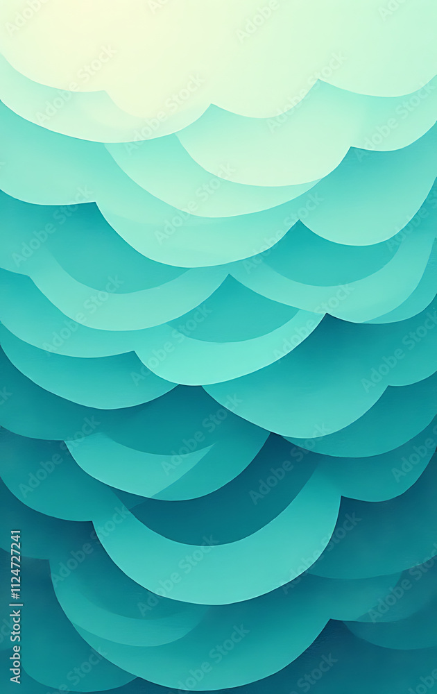 Aufkleber Abstract wave pattern with a seamless gradient of teal colors on a retro textured background for a summer poster design._00001_