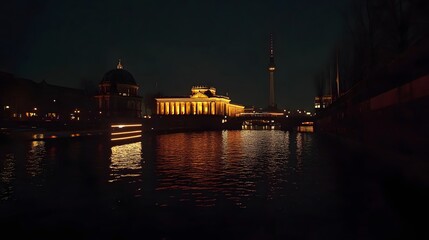 Obraz premium Museumsinsel mit Bode Museum und Fernsehturm in Berlin, Deutschland