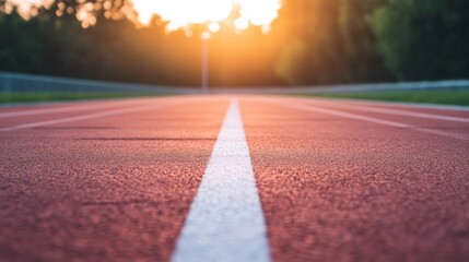 Running track in a sport stadium during a beautiful sunset