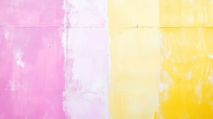 A textured wall featuring pink and yellow paint sections, showcasing a minimalist and colorful aesthetic.