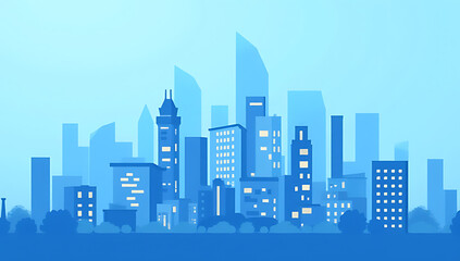 Obraz premium A stylized cityscape is layered with financial charts, illustrating real estate trends and market insights against a soothing blue backdrop._00001_