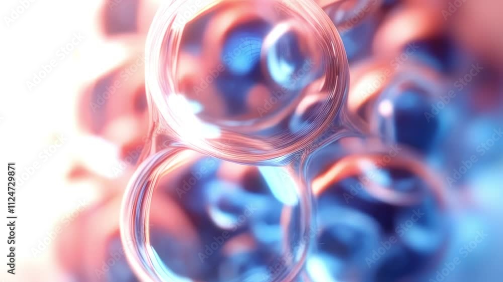 Poster Abstract composition of spherical glass shapes, where light plays in cool and warm tones, creating an effect of depth and layering through blurred and sharp elements