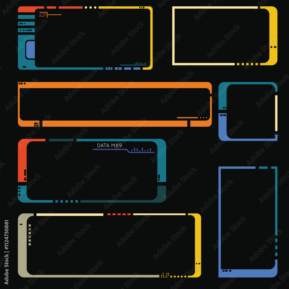 Poster set of frames for text, images or icons. retro, 80s style future interface elements. old sci-fi pane