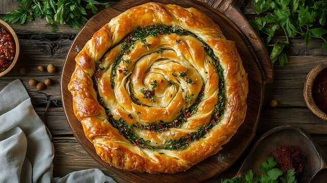 Turkish puff pastry roll B&ouml;rek.