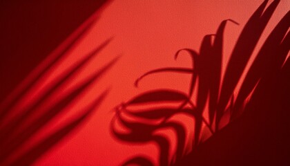 Generated image Vibrant red background with tropical palm leaf shadows, creating a warm and exotic ambiance