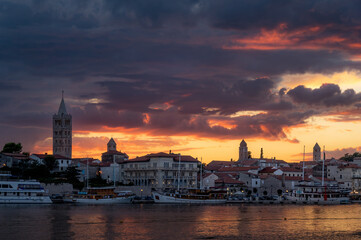 Town of Rab at sunset with dramatic sky