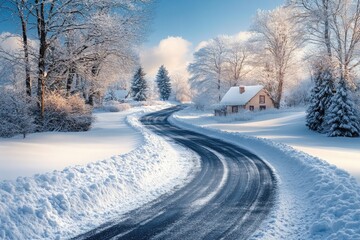 Difficult conditions on snowy road.