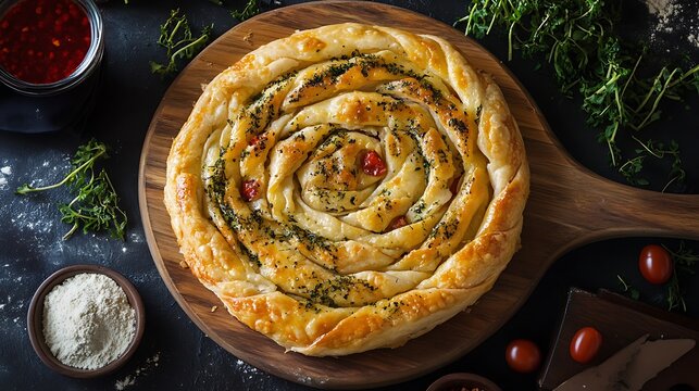 Turkish puff pastry roll B&ouml;rek.