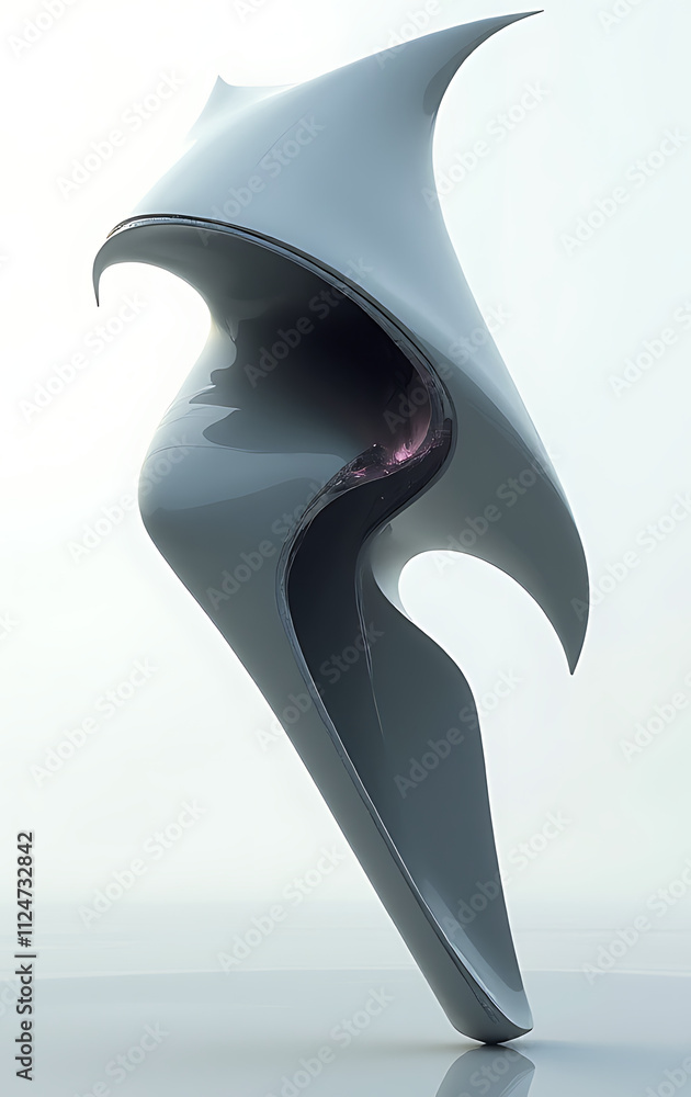Poster a futuristic shape is depicted in a 3d render, showcasing its sleek and abstract design elements thr