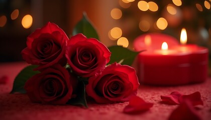 Romantic Red Roses Candles Valentine s Day Love Romance Flowers Candlelight Hearts Passion Bouquet