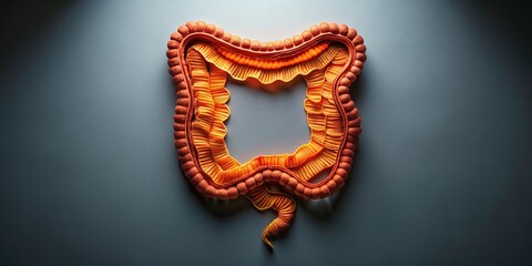 Artistic Representation of a Large Intestine Crafted from Paper on a Subtle Gray Background, Captured in Low Light for Enhanced Detail and Texture