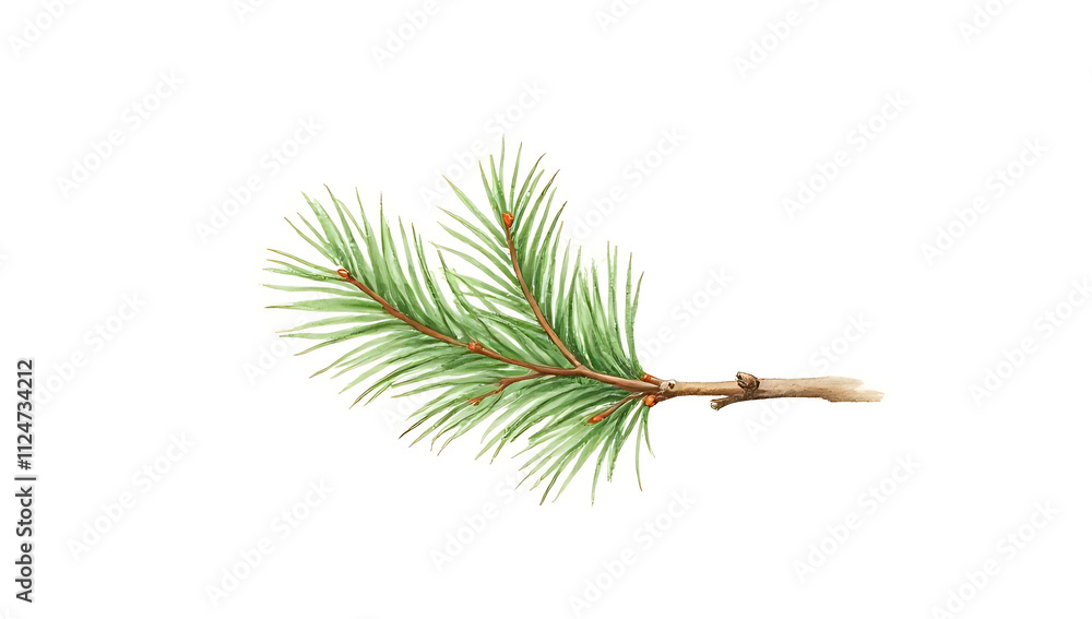 Poster a delicate watercolor drawing of an evergreen fir tree branch is depicted in isolation against a cle