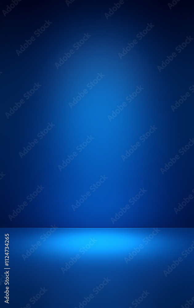 Poster A dark empty studio room with a blue background is ideal for showcasing and displaying your products under a blue neon light._00001_
