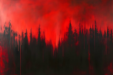 Crimson Forest Abstract Painting