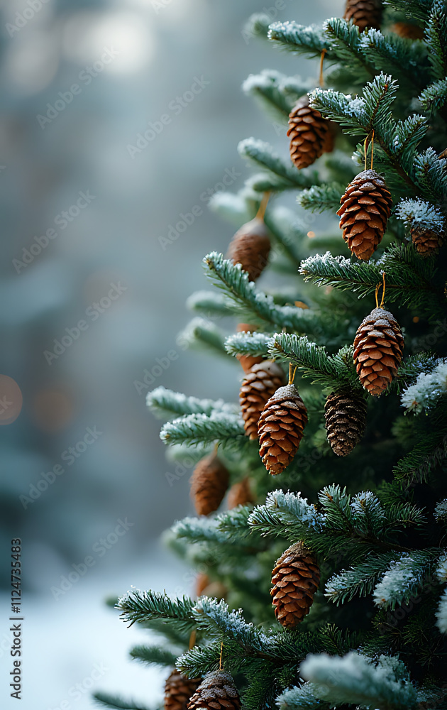 Poster a christmas background featuring a fir tree with its branches intertwined with pine cones creates a 
