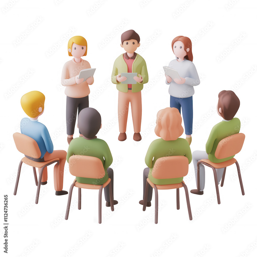 Poster a diverse group discussing ideas in a collaborative meeting setting., isolated on a transparent back