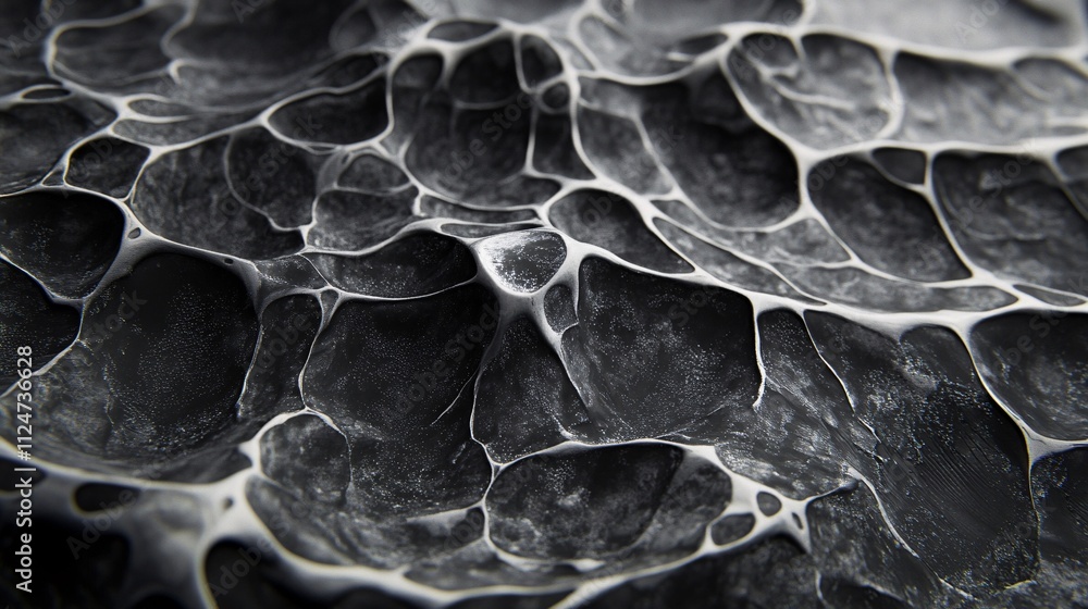 Poster Abstract black and white cellular pattern creating a dynamic textured surface