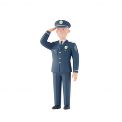 A friendly police officer saluting, representing law enforcement and community service., isolated on a transparent background.