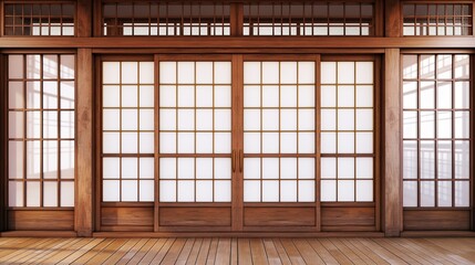 A traditional Japanese shoji door with delicate paper panels and wooden frames.