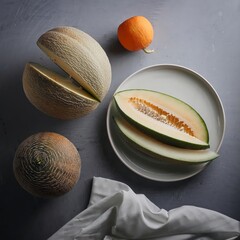 fresh melon on the table in the kitchen