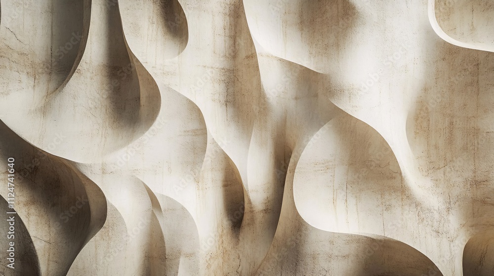 Poster Abstract architectural detail showing wavy concrete surface with light and shadow
