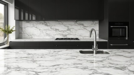 Modern kitchen counter top made of stunning granite and marble, perfect for a sleek and stylish interior design, kitchen