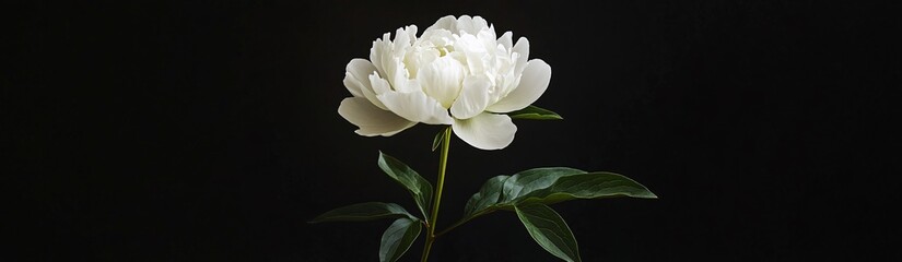 Fototapeta premium a single white peony on black background