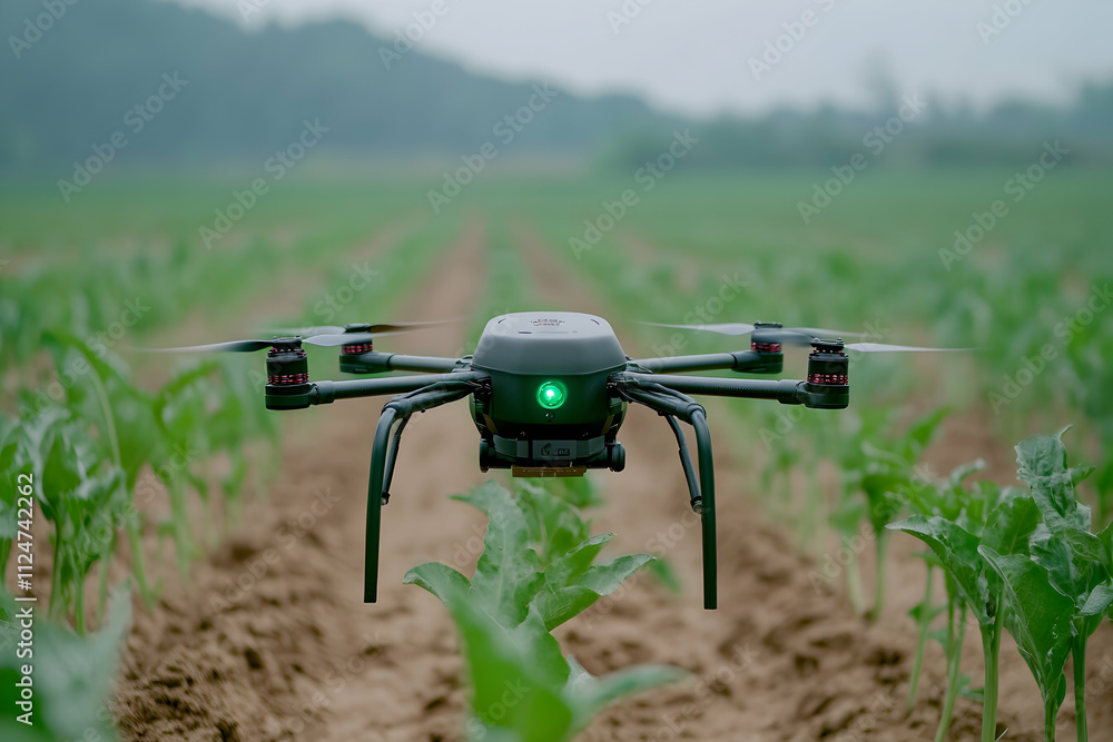 Poster utilizing advanced drone technology for precision monitoring and analysis in modern agriculture, enh