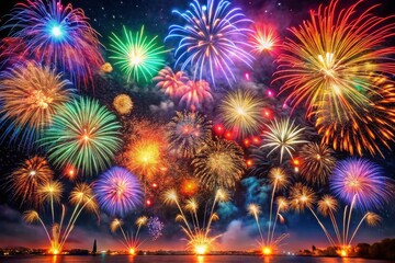 Fototapeta premium A Spectacular Night of Colorful Fireworks Illuminating the Sky, Symbolizing the Joy and Celebration of Friendship Under a Starry Night