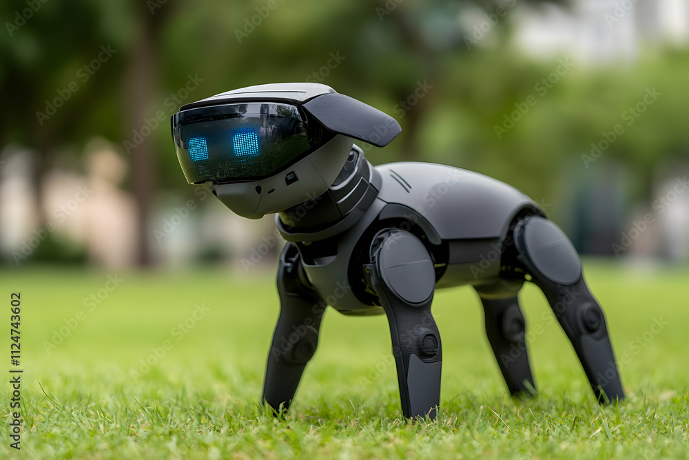 Aufkleber cutting edge robotic dog with glowing blue eyes displays advanced technology and artificial intellig