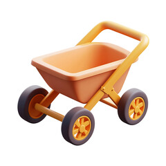 Colorful Toy-like Minimalist Isometric Wheelbarrow on Isolated White Background