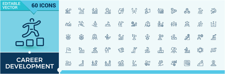 Career Development vector line icon set. Includes thin line reminder, deadline, web, thin, search, clock and more. Outline icons pack. Vector illustration.