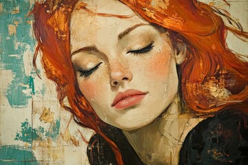 A woman with red hair and a red face