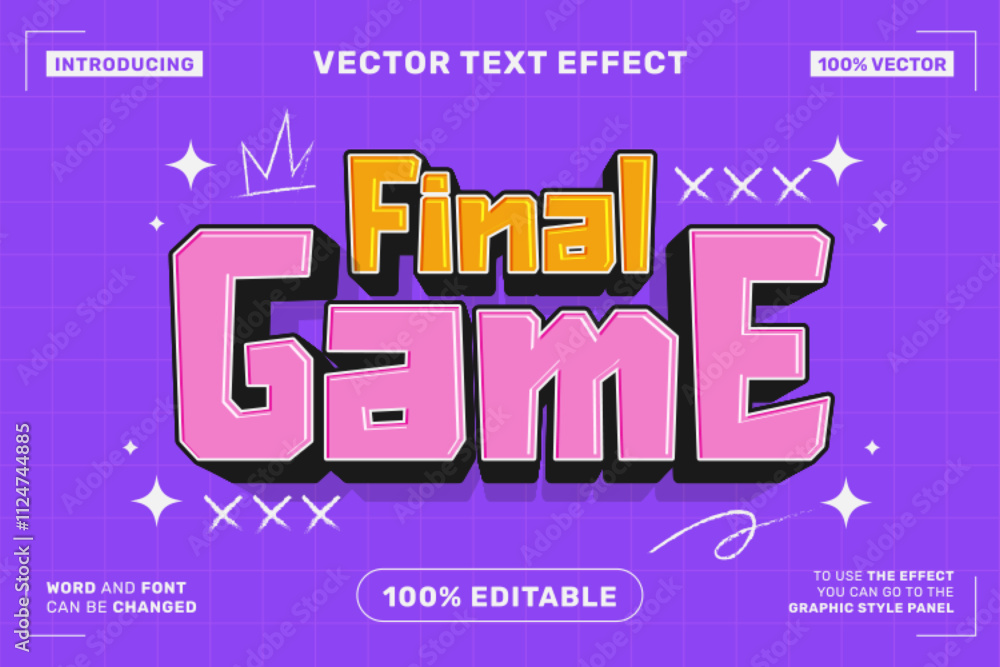 Poster editable text effect final game 3d cartoon template style premium vector