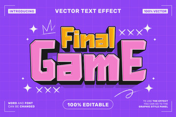 Editable text effect Final Game 3d Cartoon template style premium vector