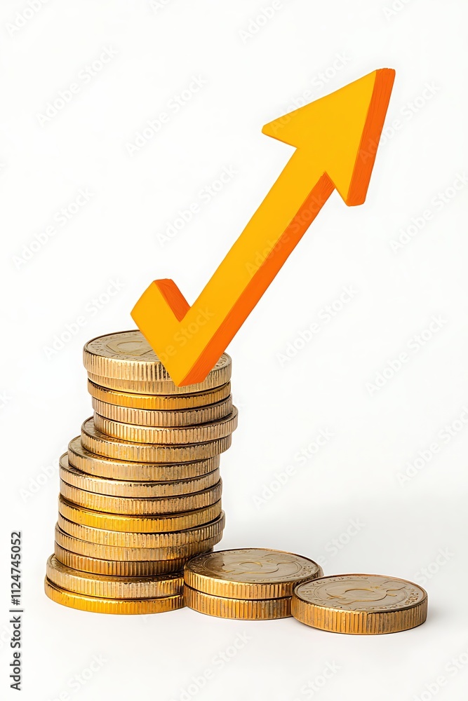 Poster a stack of coins with an arrow pointing upwards