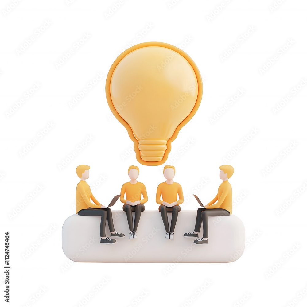 Poster team brainstorming session with a light bulb concept, symbolizing creativity and ideas., isolated on
