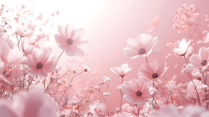 A pink background with white cosmos flowers