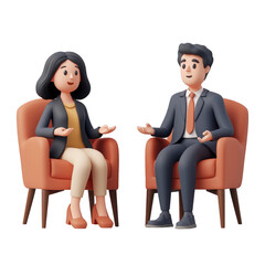 Fototapeta premium Two business professionals engaged in a friendly discussion in a modern setting., isolated on a transparent background.