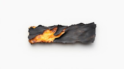 Abstract Composition of Textured Charcoal and Fiery Glowing Element on a White Background, Symbolizing Destruction and Transformation